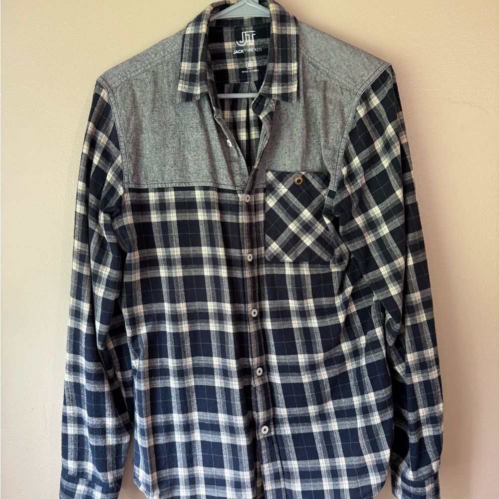 Jack Threads Navy Plaid Long Sleeve Button Up